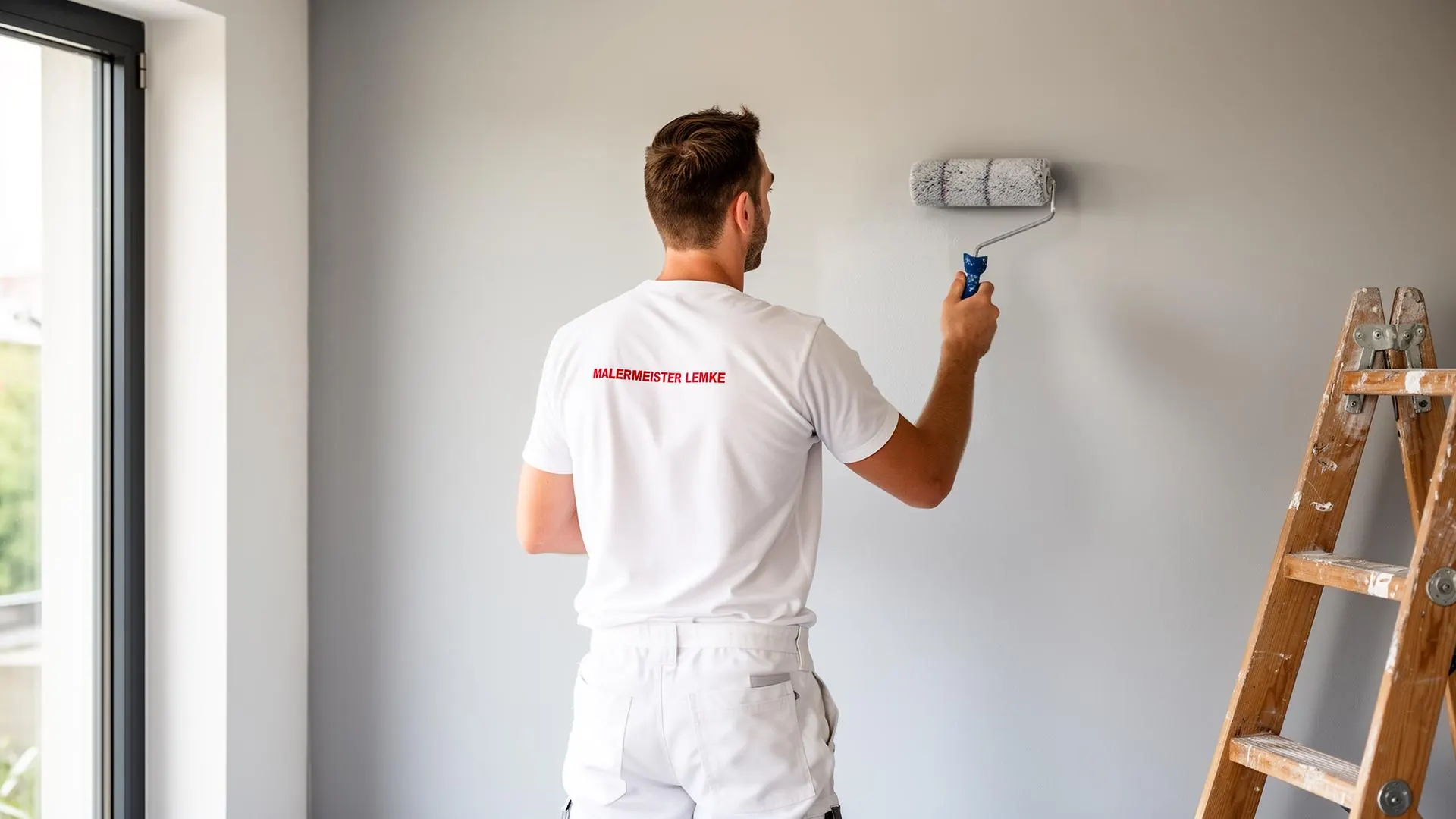 Malermeister bei der Arbeit an einer Innenwand in Berlin
